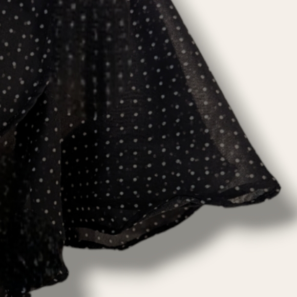 💼Chaps Office, Work Black & White Polkadot Sheer Top With Ruffled Trim - Picture 5 of 7